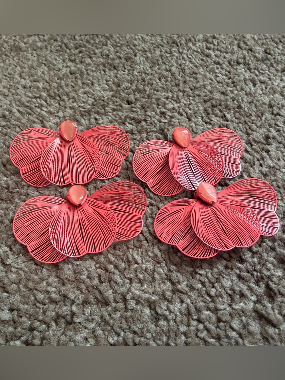 Anthropologie Coral Pink Floral Drop Statement Earrings